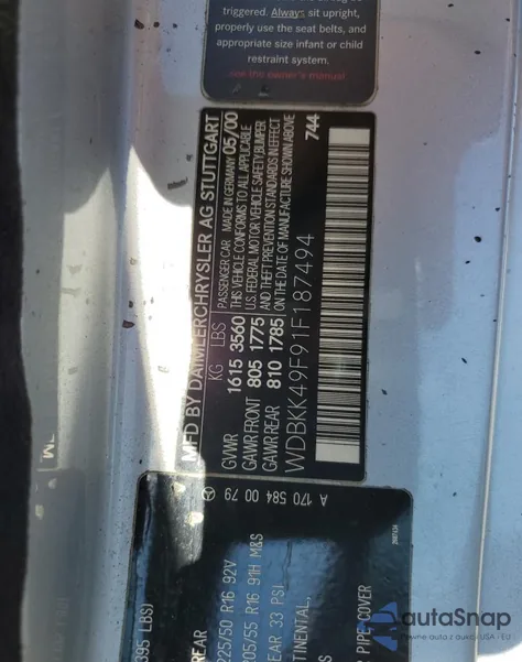 2001 Mercedes-Benz Slk 230 Kompressor from USA, damaged, VIN WDBKK49F91F187494